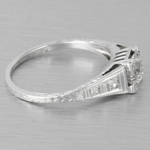 1930's Antique Art Deco 18k White Gold Diamond Engagement Ring 0.76ctw