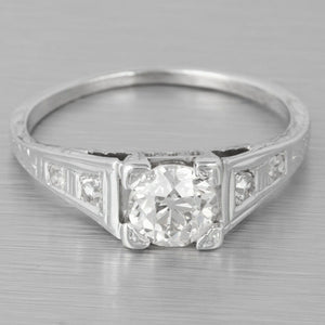 1930's Antique Art Deco 18k White Gold Diamond Engagement Ring 0.76ctw