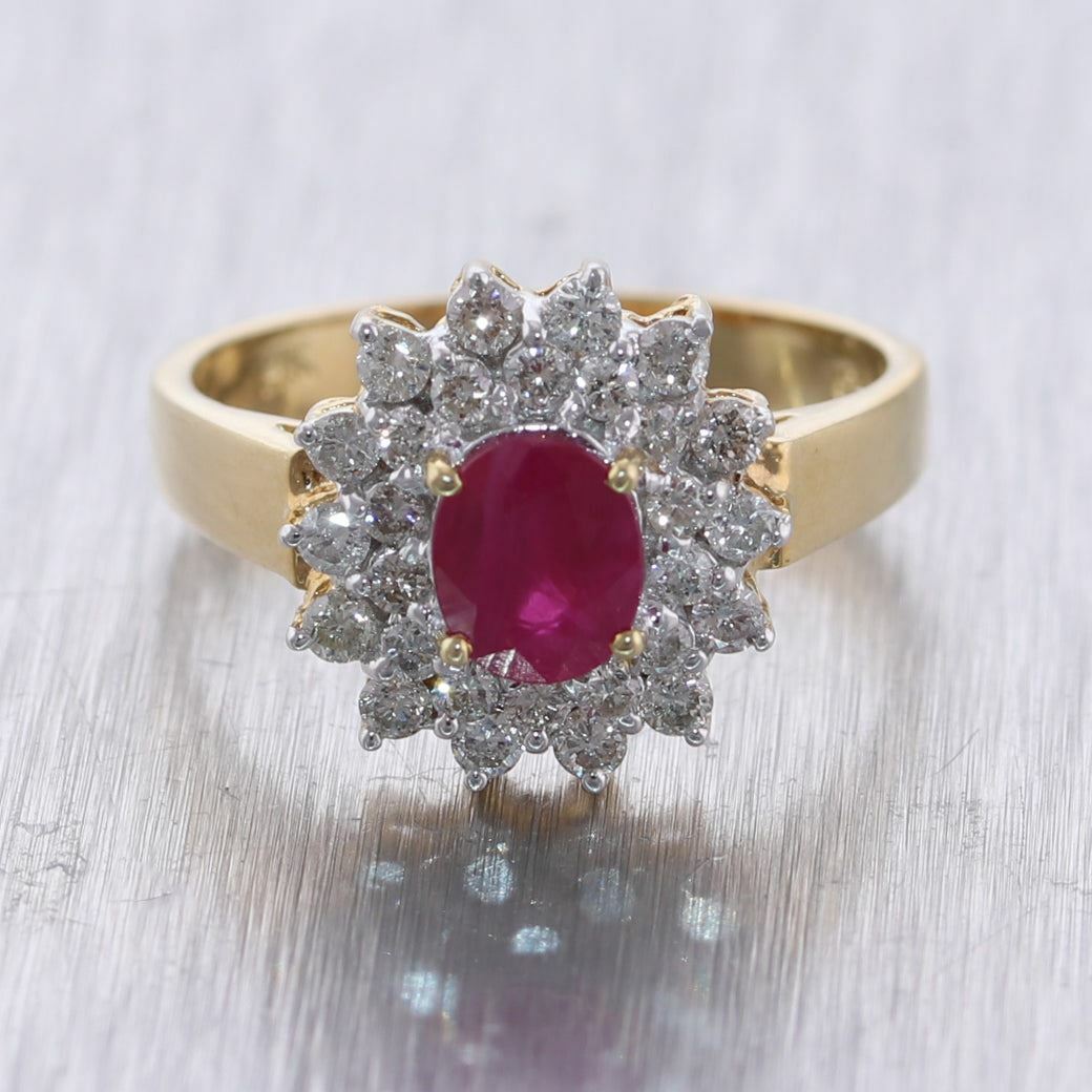 Vintage Estate 14k Yellow Gold 1.46ctw Ruby & Diamond Cocktail Ring