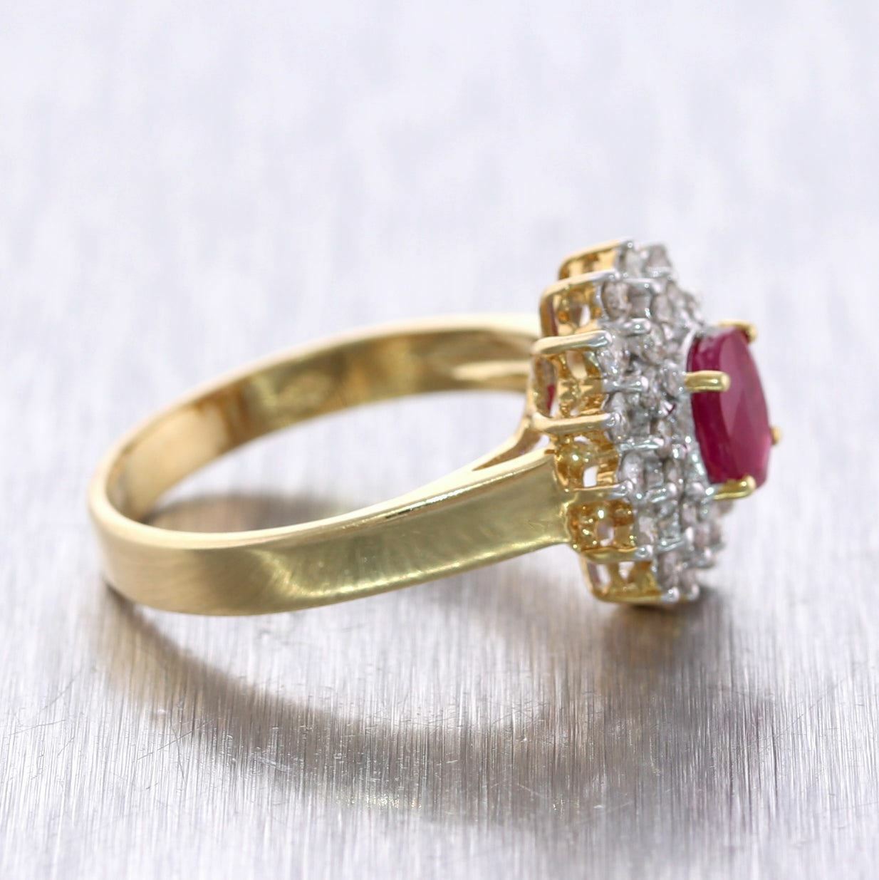 Vintage Estate 14k Yellow Gold 1.46ctw Ruby & Diamond Cocktail Ring