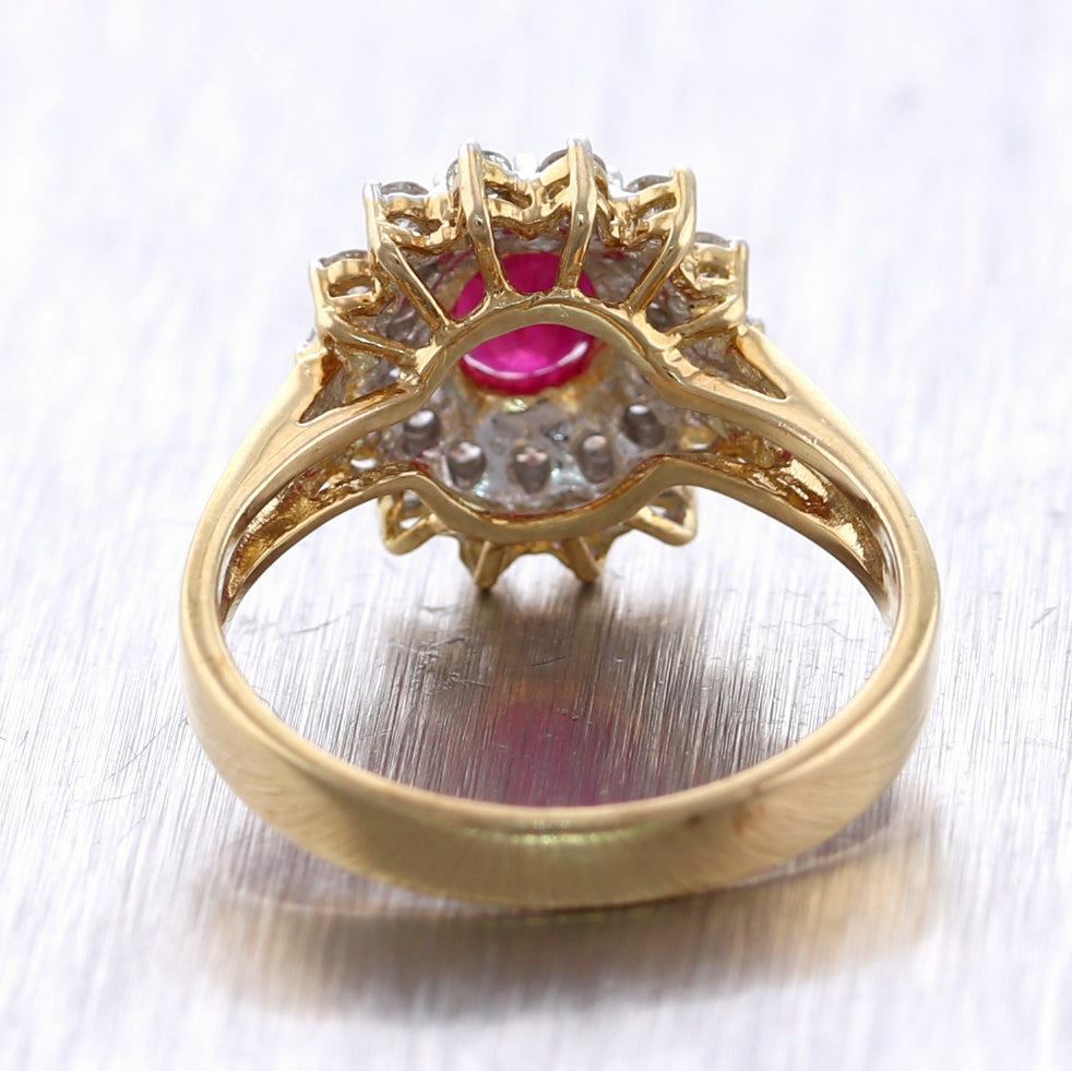 Vintage Estate 14k Yellow Gold 1.46ctw Ruby & Diamond Cocktail Ring