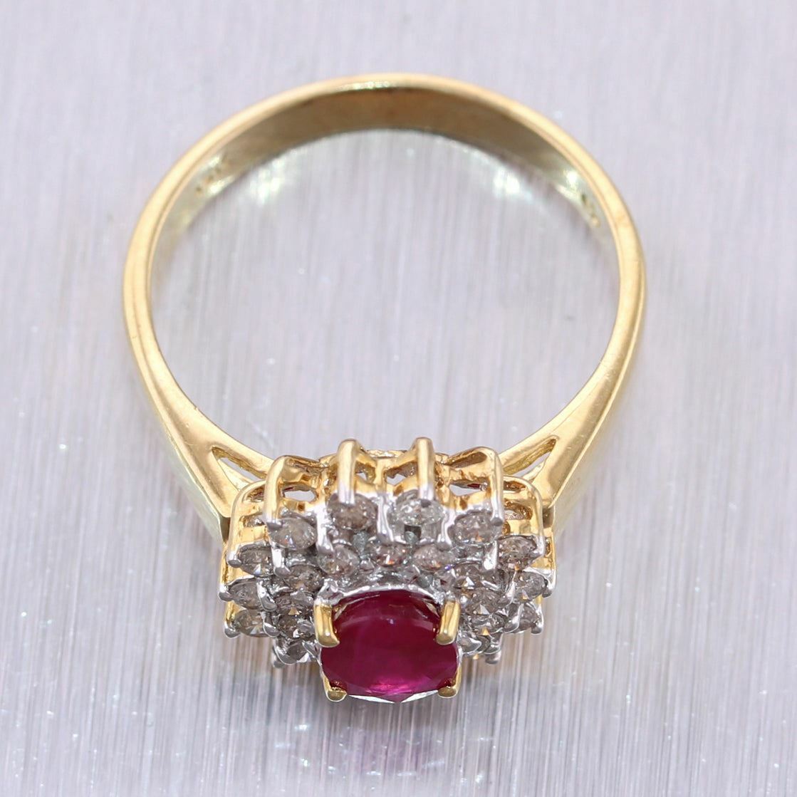 Vintage Estate 14k Yellow Gold 1.46ctw Ruby & Diamond Cocktail Ring