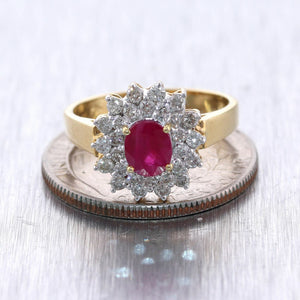 Vintage Estate 14k Yellow Gold 1.46ctw Ruby & Diamond Cocktail Ring