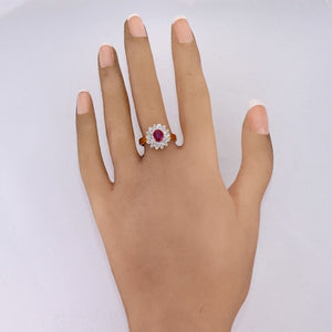 Vintage Estate 14k Yellow Gold 1.46ctw Ruby & Diamond Cocktail Ring