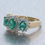 Vintage Estate 14k Yellow Gold 2.75ctw Emerald & Diamond Band Ring