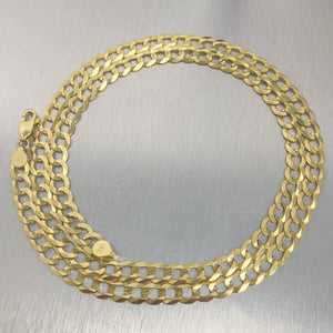 14k Yellow Gold Flat Cuban Curb Link 7.00mm Chain Necklace 26" 31.3g