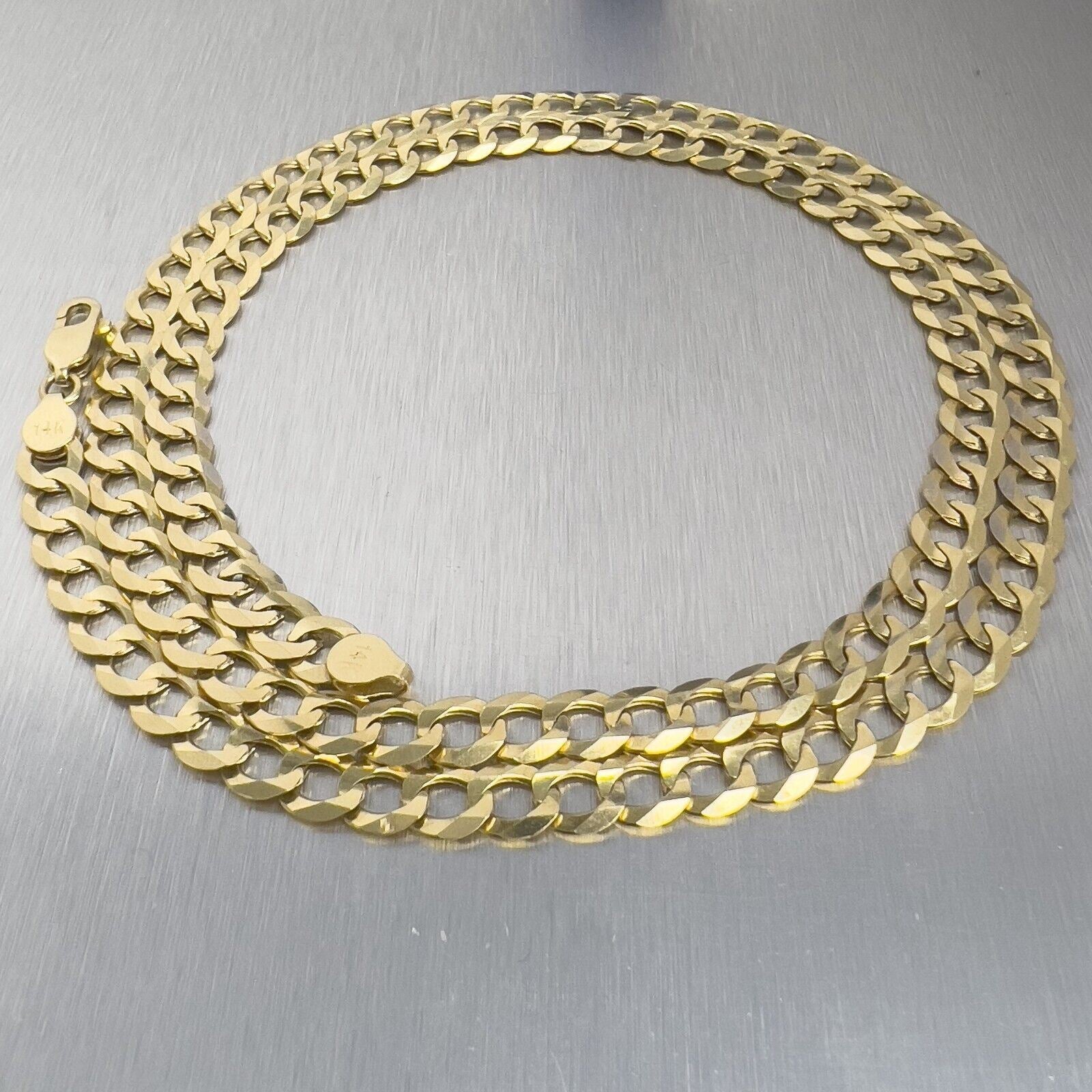 14k Yellow Gold Flat Cuban Curb Link 7.00mm Chain Necklace 26" 31.3g