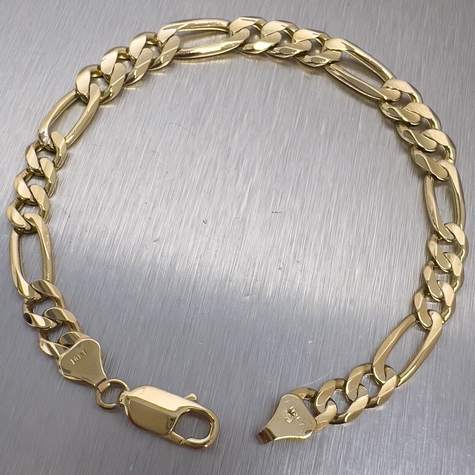 14k Yellow Gold Figaro Link Chain Bracelet 8.75" 18.7 grams 8.15mm ITALY