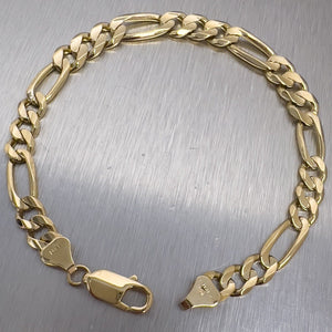 14k Yellow Gold Figaro Link Chain Bracelet 8.75" 18.7 grams 8.15mm ITALY