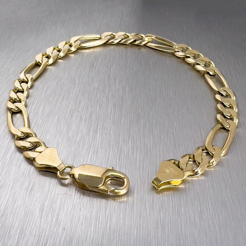 14k Yellow Gold Figaro Link Chain Bracelet 8.75" 18.7 grams 8.15mm ITALY