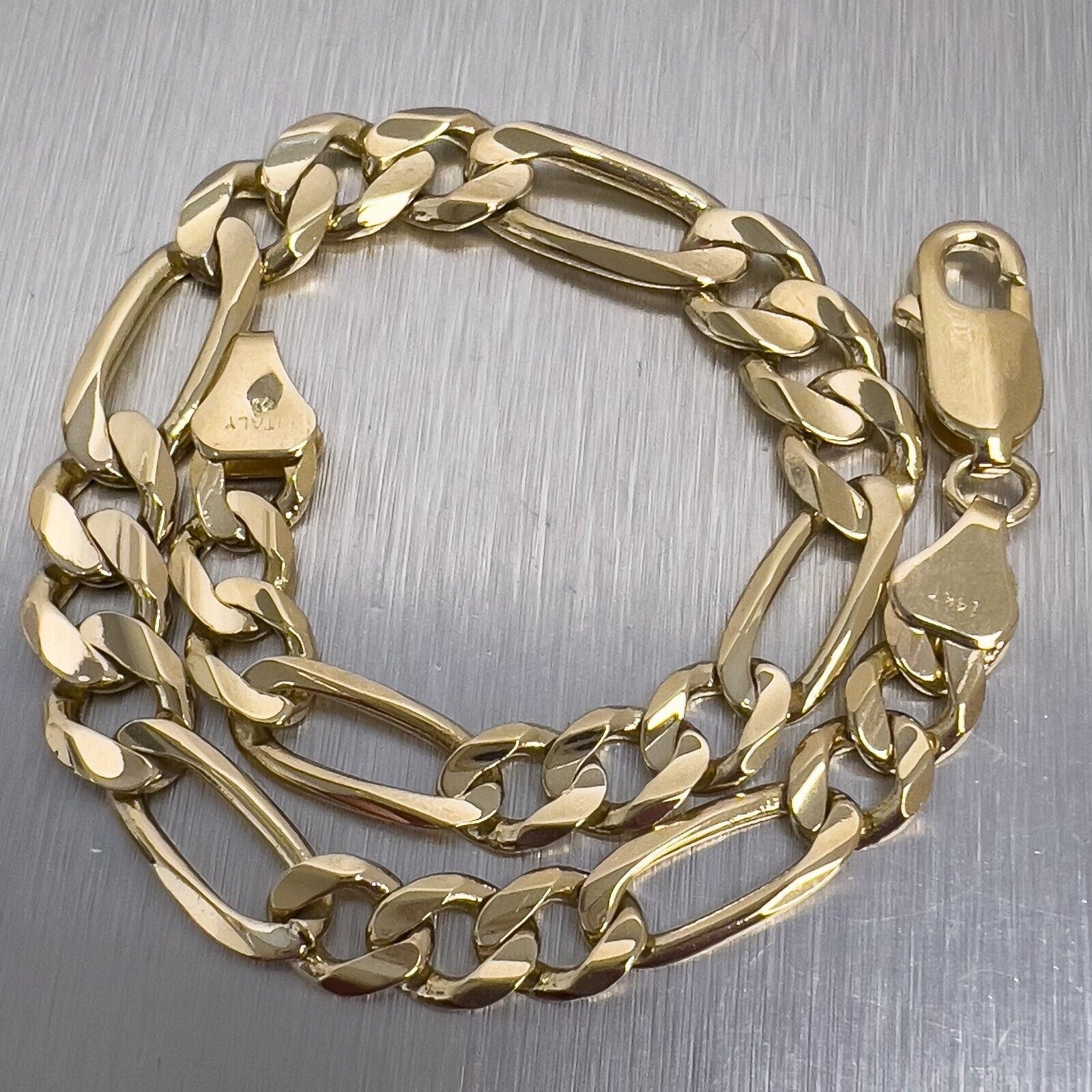 14k Yellow Gold Figaro Link Chain Bracelet 8.75" 18.7 grams 8.15mm ITALY