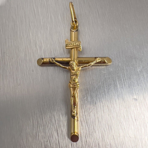 Vintage Estate 14k Yellow Gold Crucifix INRI Cross 2.1 in. Pendant 4.3g