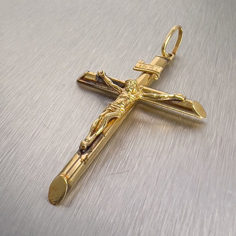 Vintage Estate 14k Yellow Gold Crucifix INRI Cross 2.1 in. Pendant 4.3g