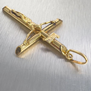 Vintage Estate 14k Yellow Gold Crucifix INRI Cross 2.1 in. Pendant 4.3g