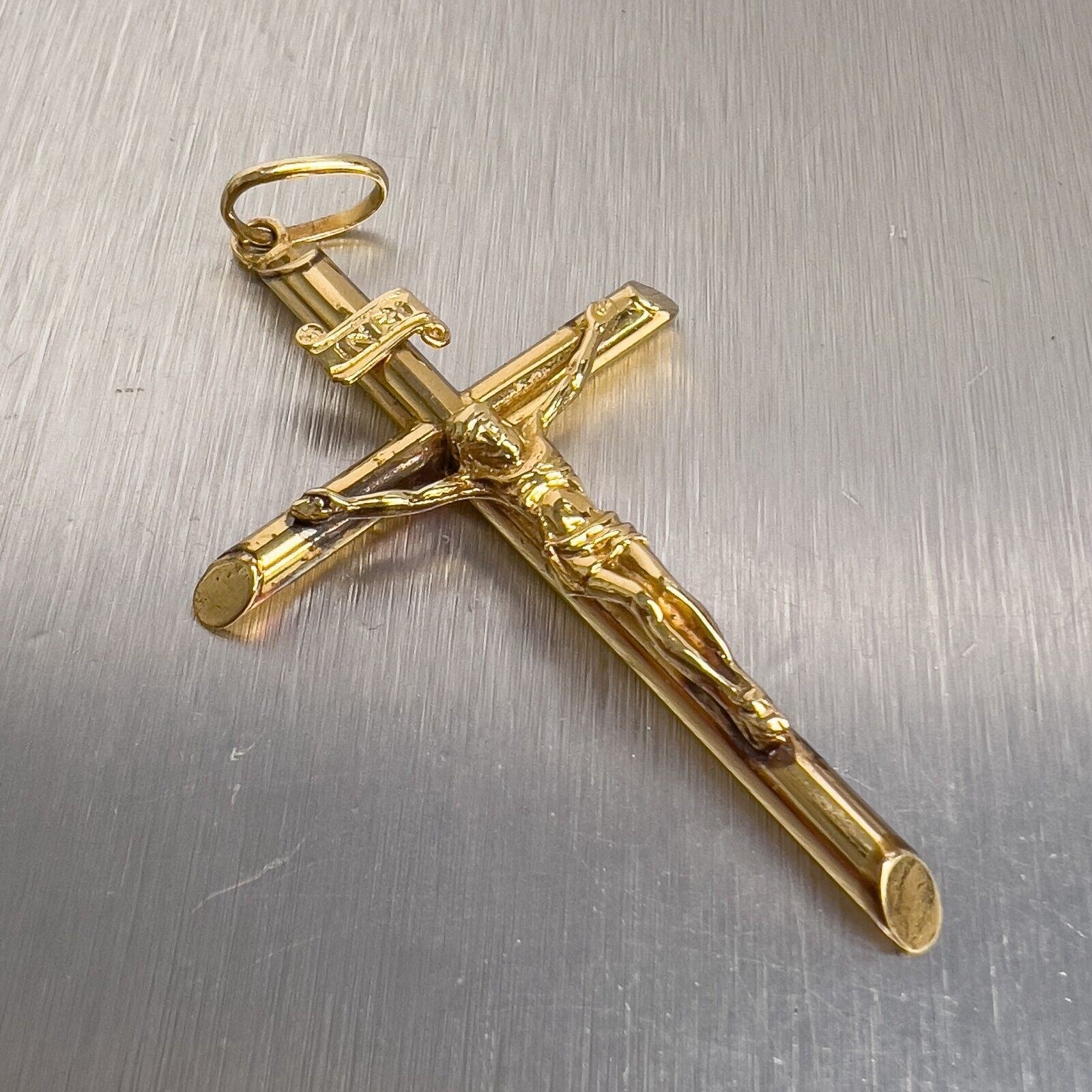 Vintage Estate 14k Yellow Gold Crucifix INRI Cross 2.1 in. Pendant 4.3g