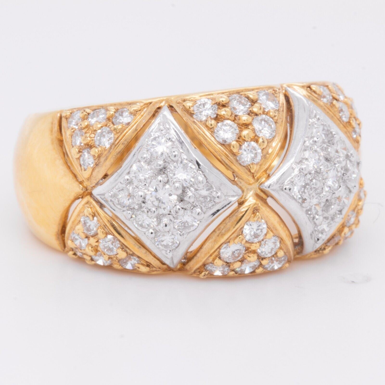 Platinum & 18k Yellow Gold Diamond Domed Checkered Ring 1.08ctw G VS2 8.8g s6.75