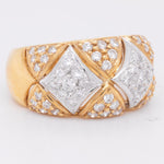 Platinum & 18k Yellow Gold Diamond Domed Checkered Ring 1.08ctw G VS2 8.8g s6.75