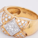 Platinum & 18k Yellow Gold Diamond Domed Checkered Ring 1.08ctw G VS2 8.8g s6.75