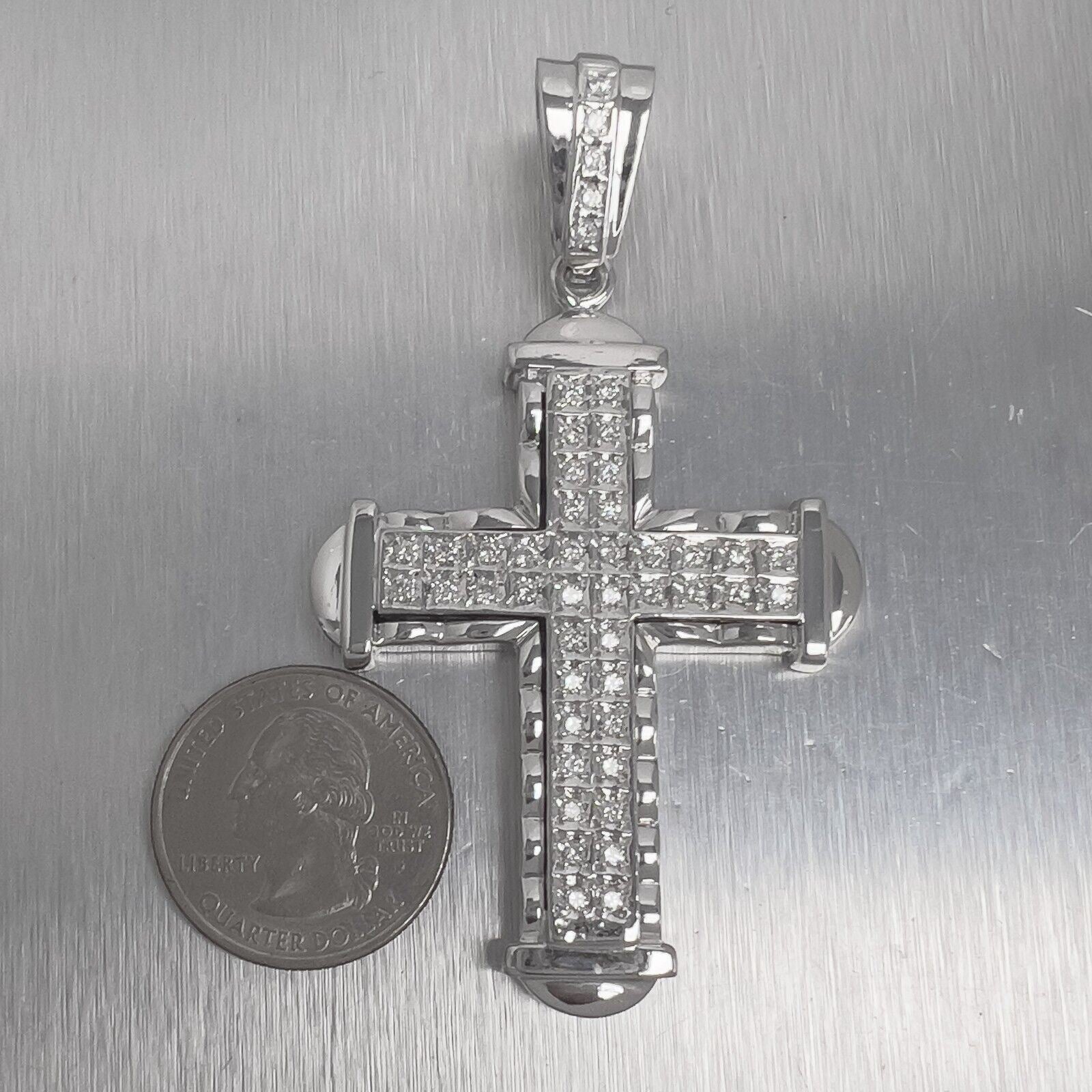 14k White Gold Round Diamond Cross Pendant 0.95ctw G VS2 26.7g