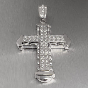 14k White Gold Round Diamond Cross Pendant 0.95ctw G VS2 26.7g