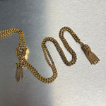 Antique Victorian 14k Yellow Gold Seed Pearl Dangling Tassel Slider Necklace 37"