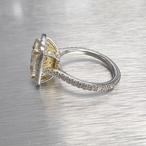 Platinum Cushion Brilliant Fancy Yellow Diamond Halo Ring 3.86ctw W-X VVS1 sz 5