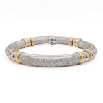 18k White & Yellow Gold Textured Basket Weave Diamond Bangle Bracelet 1.57ctw