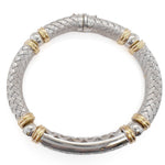 18k White & Yellow Gold Textured Basket Weave Diamond Bangle Bracelet 1.57ctw