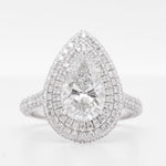Platinum 950 GIA Pear Diamond G SI2 Double Halo Engagement Ring 3.98ctw Size 6