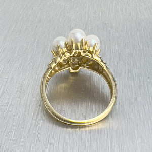 14k Yellow Gold 7 Stone Pearl Cluster Cocktail Ring Size 10