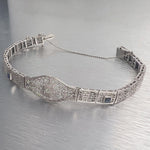 Antique Art Deco 14k White Gold Diamond Sapphire Filigree Bracelet 0.18ctw