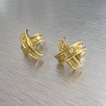 18k Yellow Gold Diamond Curved X Criss Cross Earrings 0.20ctw 5.3g VINTAGE