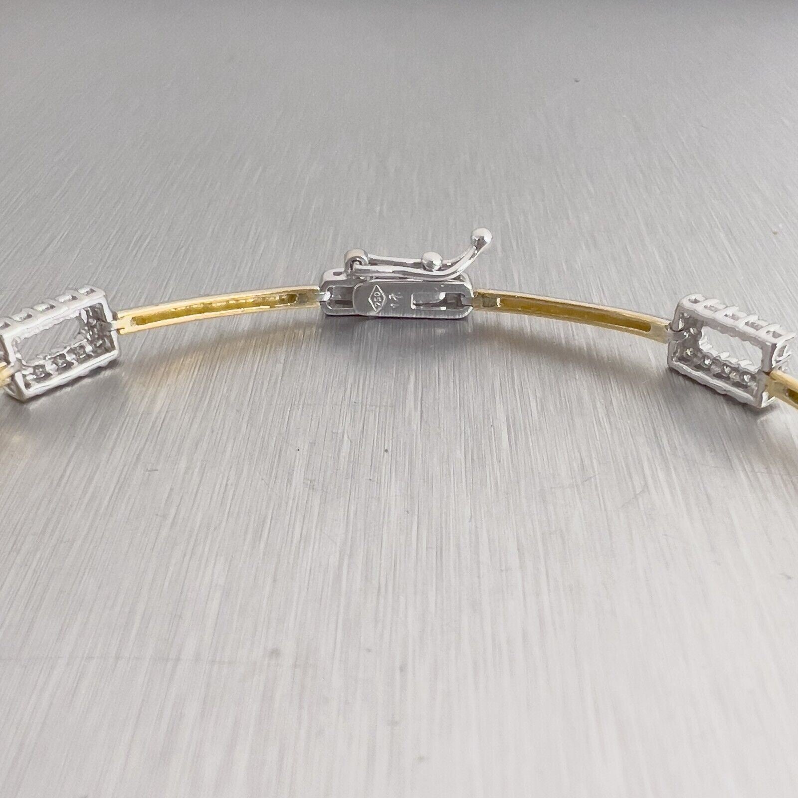 18k White & Yellow Gold Diamond Rectangle Station Bracelet 1.00ctw 7" 6.4g