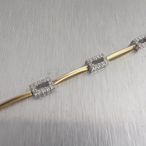 18k White & Yellow Gold Diamond Rectangle Station Bracelet 1.00ctw 7" 6.4g