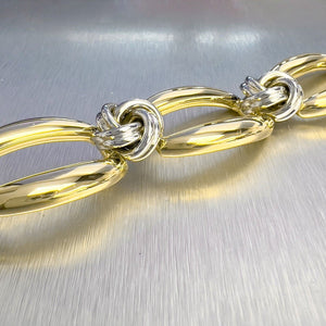 18k White & Yellow Gold Two Row Knot Station Bracelet 7.25" 82.6g