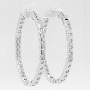 14k White Gold Diamond In & Out Oval Hoop Earrings 6.84ctw G VS2 - Snap Closure