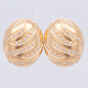 18k Yellow Gold Diamond Swirl Chunky Oval Omega Back Earrings 0.50ctw F-G VS2