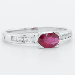 14k White Gold 0.60ct Oval Ruby & 0.17ctw Diamond Engagement Ring Size 7