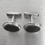 Bvlgari 925 Sterling Silver Black Carbon Fiber Men's Cufflinks