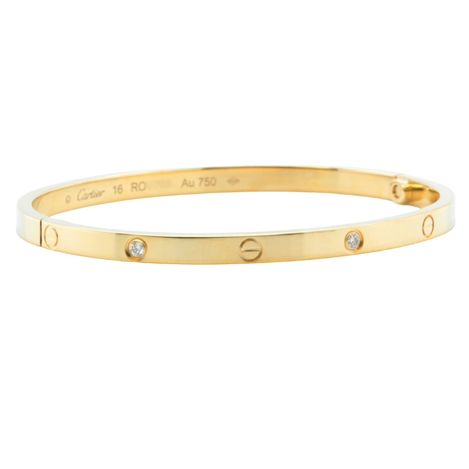 Cartier Love Small 18k Yellow Gold 6 Diamond Bangle Bracelet Size 16 BOX CERT