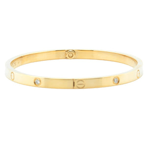 Cartier Love Small 18k Yellow Gold 6 Diamond Bangle Bracelet Size 16 BOX CERT