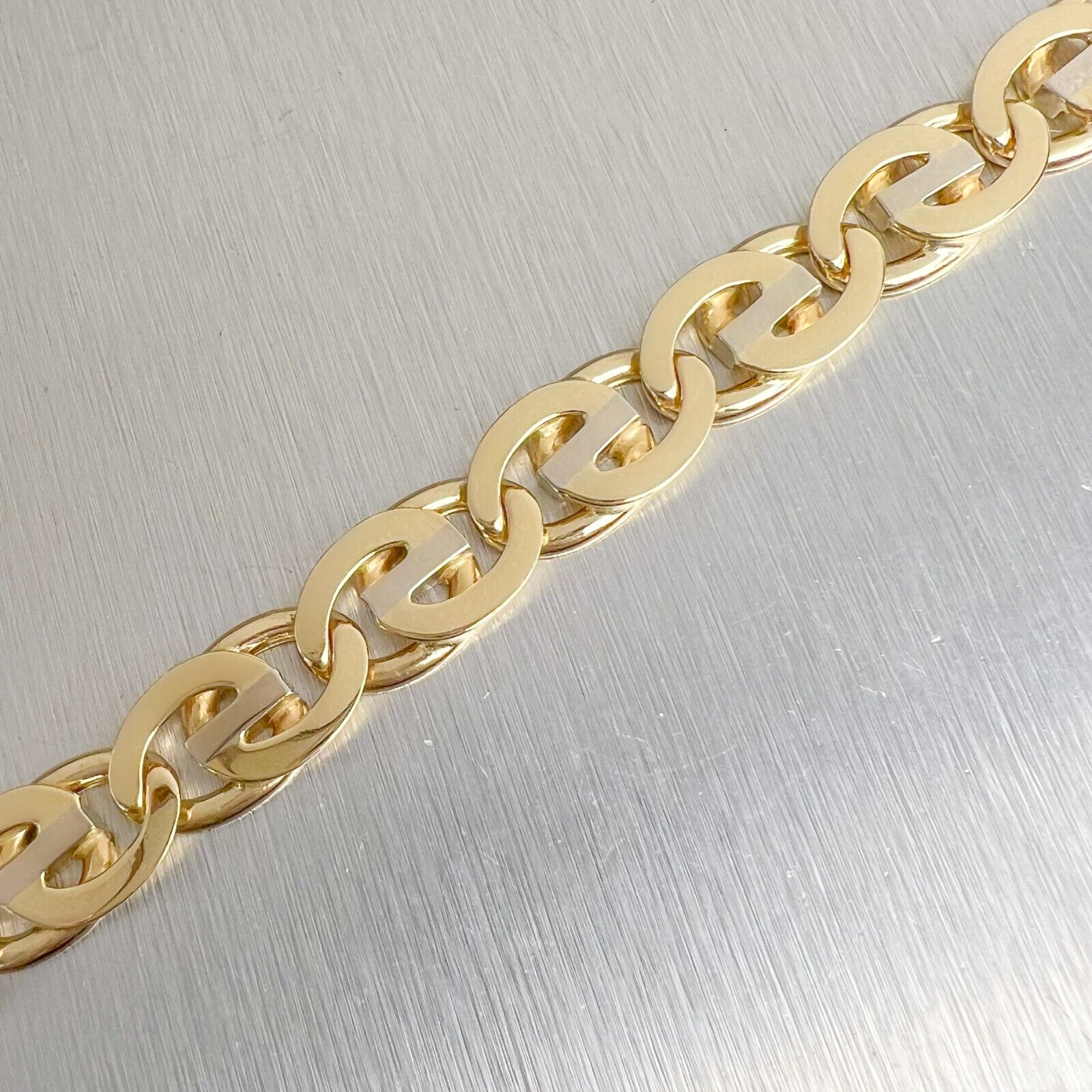 14k White & Yellow Gold Fancy Oval Mariner Link 12mm 2-Tone Bracelet 9.00" 60.4g