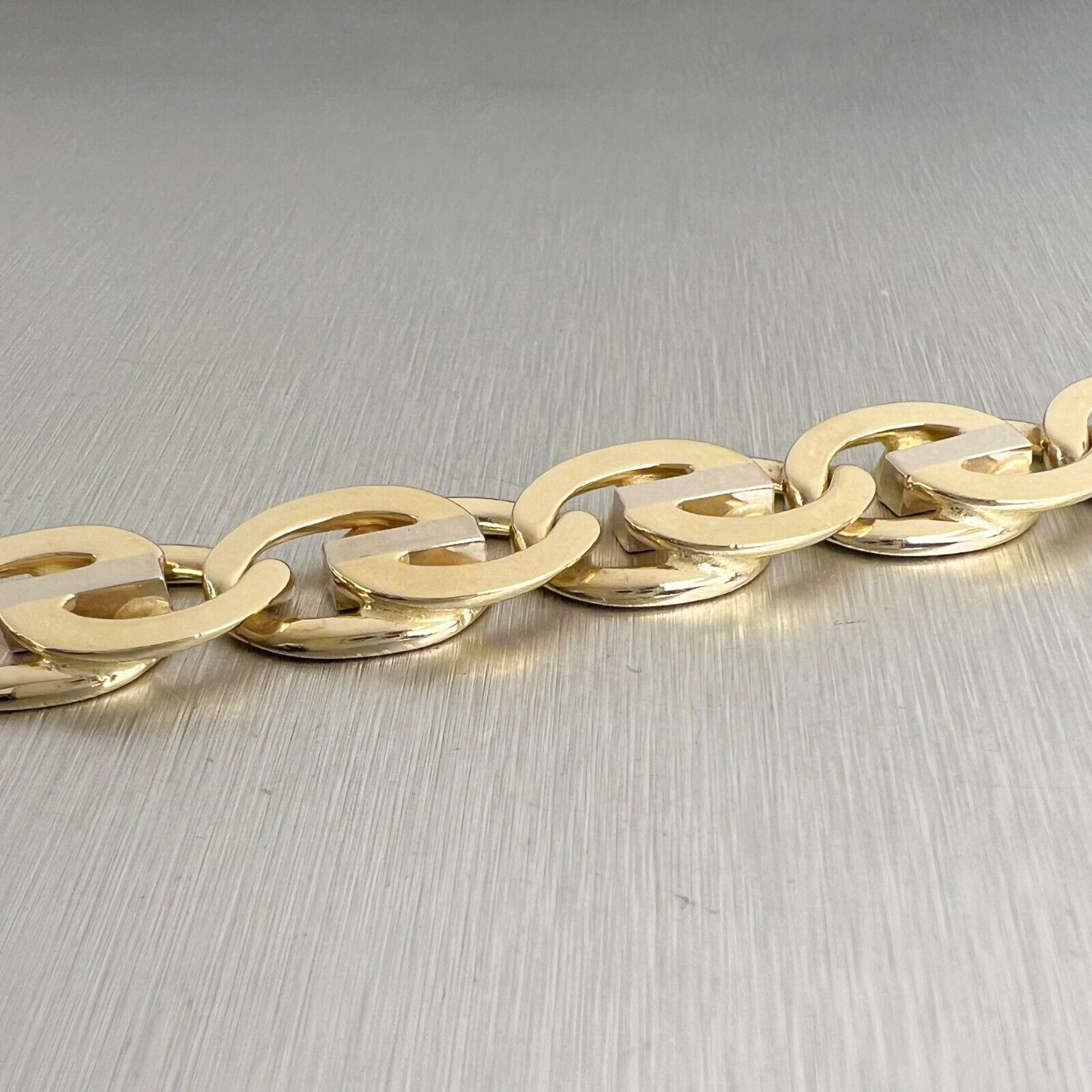 14k White & Yellow Gold Fancy Oval Mariner Link 12mm 2-Tone Bracelet 9.00" 60.4g