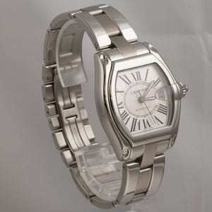 Cartier Roadster LM Stainless Steel Silver Guilloche Date Dial 38mm Watch 2510