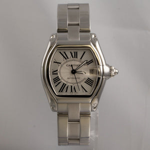 Cartier Roadster LM Stainless Steel Silver Guilloche Date Dial 38mm Watch 2510