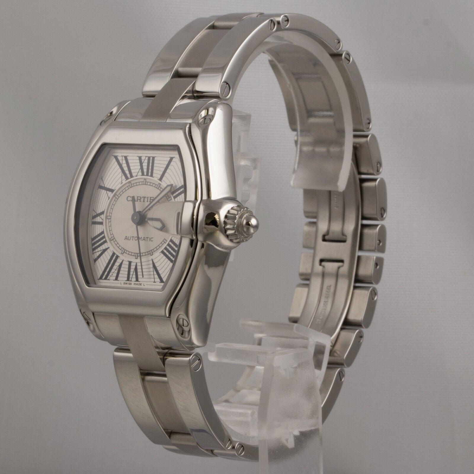 Cartier Roadster LM Stainless Steel Silver Guilloche Date Dial 38mm Watch 2510