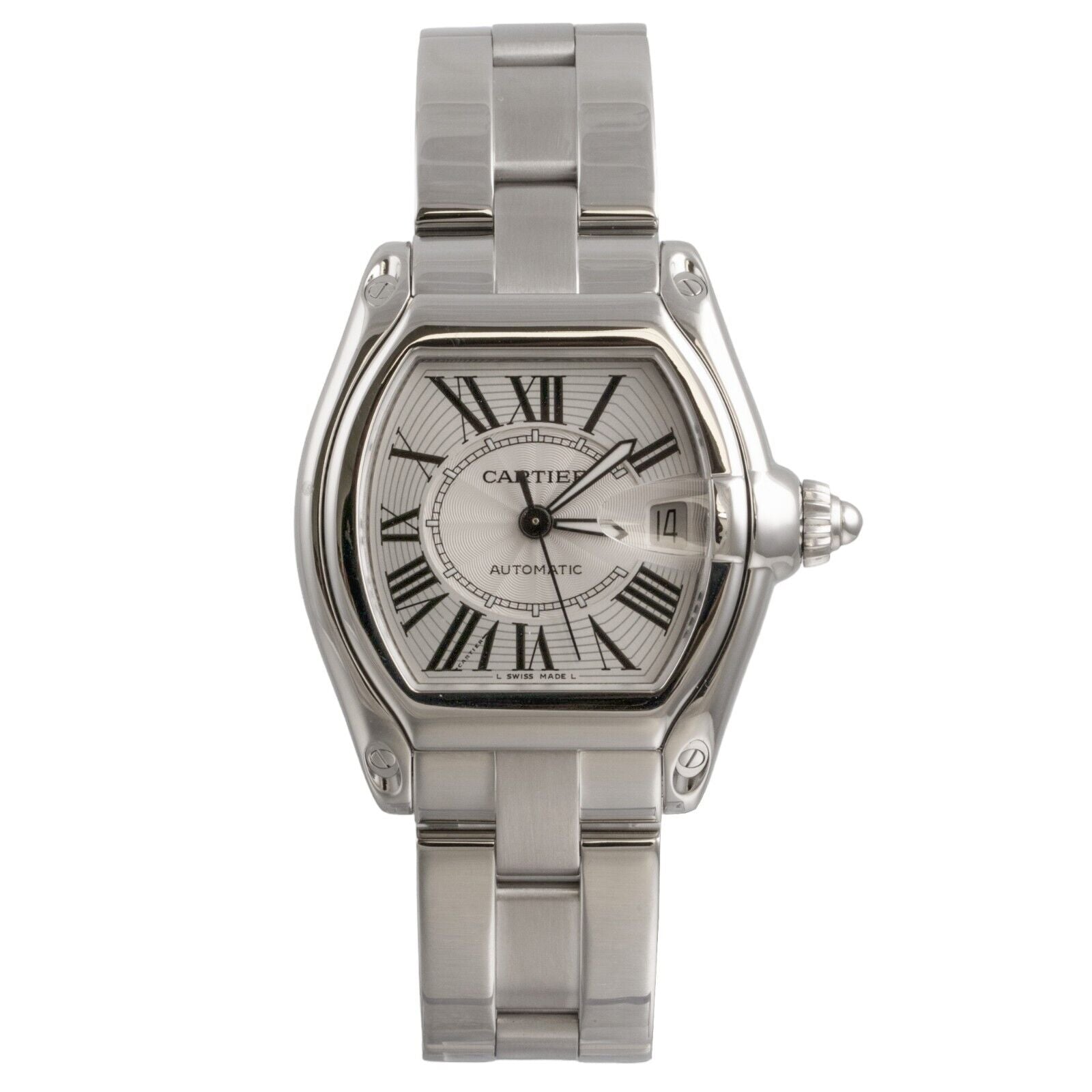 Cartier Roadster LM Stainless Steel Silver Guilloche Date Dial 38mm Watch 2510