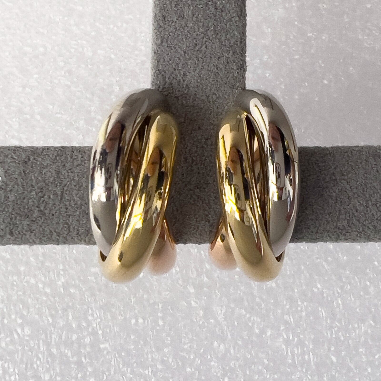 Cartier Trinity Tri Color 750 18k White Yellow & Rose Gold Clip-On Earrings 15g