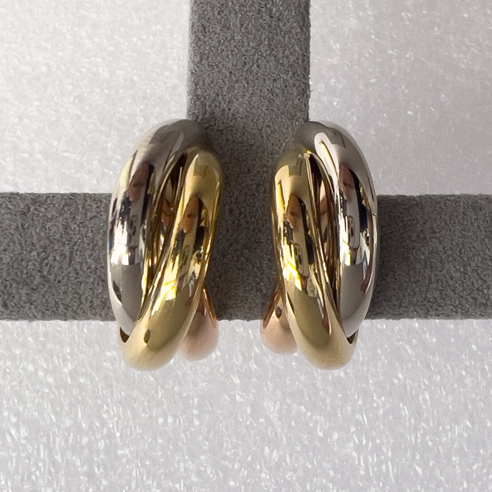 Cartier Trinity Tri Color 750 18k White Yellow & Rose Gold Clip-On Earrings 15g