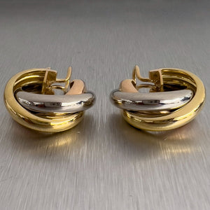 Cartier Trinity Tri Color 750 18k White Yellow & Rose Gold Clip-On Earrings 15g